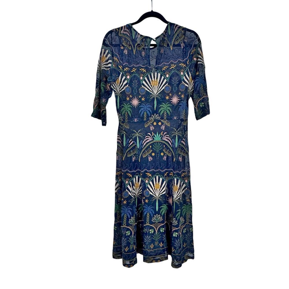 Johnny Was Women's Nova Paneled Midi Dress 3/4 Sleeves Blue Size Small NWT - Picture 14 of 16
